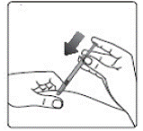 Hold the black cartridge holder on the insulin delivery
device and unscrew the needle counterclockwise - Illustration