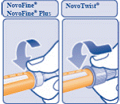 Push the needle through the rubber stopper
of the NovoLog vial - Illustration