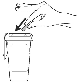 Throw away the needle cover into the sharps disposal container - Illustration