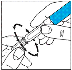 Screw the threaded hub of the needle onto the cartridge holder - Illustration