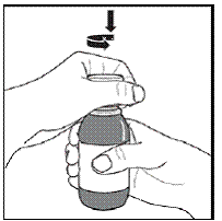 Remove the child resistant screw cap by pushing it down firmly and turning it counter-clockwise - - Illustration