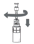 Screw the pipette (clockwise) into the
connector part of the vial adapter - Illustration