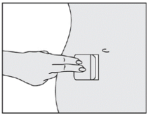 Remove the first piece of the protective liner and place the patch, adhesive face down, firmly onto the skin. - Illustration