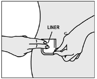 As you roll the patch in place, the second piece of the protective liner should come off the patch - Illustration