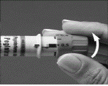 The dosing button will turn freely. If you
have trouble dialing your dose, check to make sure the dosing button
has been pulled out as far as it will go - Illustration