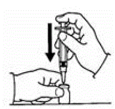 Slowly inject all the air from the syringe into the air space above the diluent
in the vial - Illustration