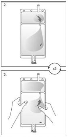 Make sure all the fluid from the small compartment A is transferred into the large compartment B - Illustration