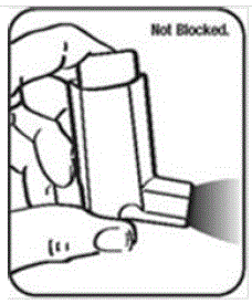 Turn the actuator upside down
and run warm water through the mouthpiece for about 30 seconds - Illustration