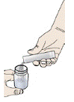 Add the prescribed number of packets to the mixing bottle. - Illustration