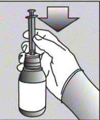 dispensing syringe into the hole in the bottle adapter - Illustration