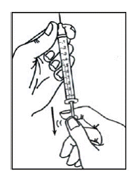 Carefully pull back on the plunger to the line that matches the dose prescribed by your healthcare provider - Illustration