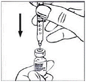 Insert the needle straight down into the rubber top of the RELISTOR vial - Illustration