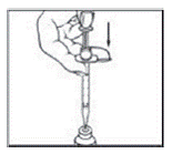 Gently push down on the plunger until you feel resistance, and most of the air has gone from the syringe into the vial - Illustration