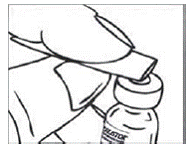 Wipe the rubber stopper with an alcohol swab - Illustration