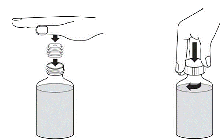 Press the bottle adaptor into the neck of the bottle - Illustration