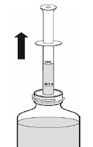 Turn the bottle back upright with the oral syringe
still in place - Illustration