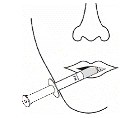 Put the tip of the oral syringe into your mouth - Illustration