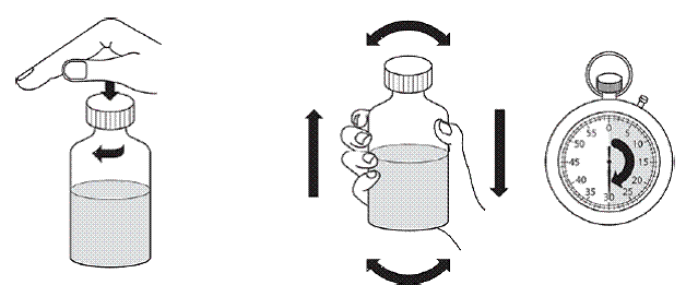 Replace the cap and shake the bottle vigorously for a
minimum of 30 seconds - Illustration