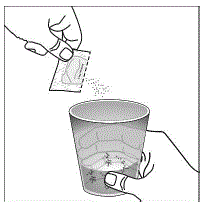 Empty the contents of the packet into the
small drinking cup  - Illustration