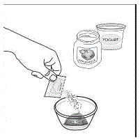  Empty the contents of the packet into the
small container onto the food - Illustration