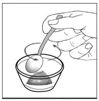 Use a tablespoon to gently mix the powder
and the food together  - Illustration