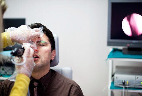 Ear-nose-and-throat specialists look inside sinuses with a rhinoscope. 