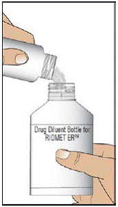 Pour the contents of bottle containing Drug Pellets in to the Drug Diluent bottle - Illustration