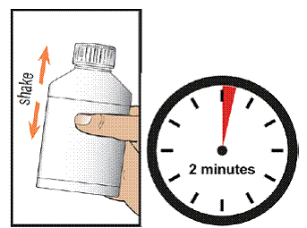 Shake the Drug Diluent bottle continuously
in an up and down direction for at least 2 full minutes - Illustration