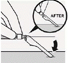 Peel blister pouch open part way and use to grasp the base of the needle - Illustration