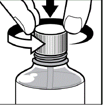 Firmly push down and twist the child-resistant cap counterclockwise
	to open the bottle - Illustration