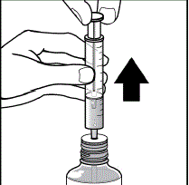 Pull the plunger of the syringe
	up to the level (see markings on side of syringe) that equals the
	dose prescribed by your doctor - Illustration