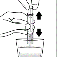 Pull the plunger out to draw in
	water, and push the plunger in to remove the water. Repeat this
	several times - Illustration