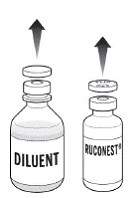 Place the 2 RUCONEST vials and the diluent vial on a flat surface and remove the flip caps on each vial - Illustration