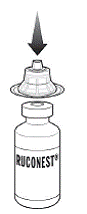 Now, place a 2nd adapter over a RUCONEST vial and press down until it snaps into place - Illustration