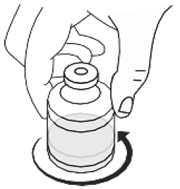 Gently swirl the vial by rotating it slowly to ensure that the lyophilized powder dissolves fully - Illustration