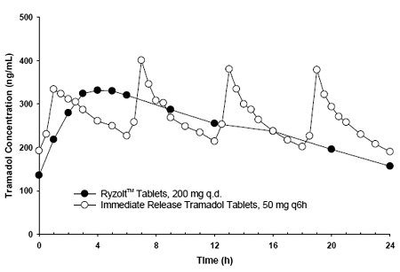 Mean Tramadol Plasma Concentrations at Steady State - Illustration