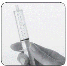 If you see bubbles of air in the oral syringe after
drawing up the mixture, turn the oral syringe so the tip is pointing up  - Illustration