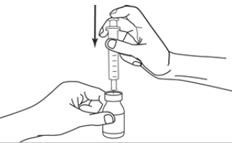 Push the plunger down all the way to inject the air
into the vial  - Illustration