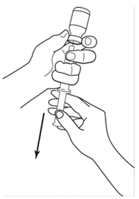 Keep the needle in the vial and turn the vial upside
down  - Illustration