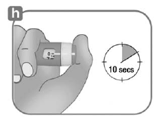 Deliver the dose by pressing the purple injection button in
all the way - Illustration
