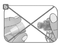 If the needle is not kept
straight while you attach it, it can damage the rubber seal and cause leakage,
or break the needle  - Illustration