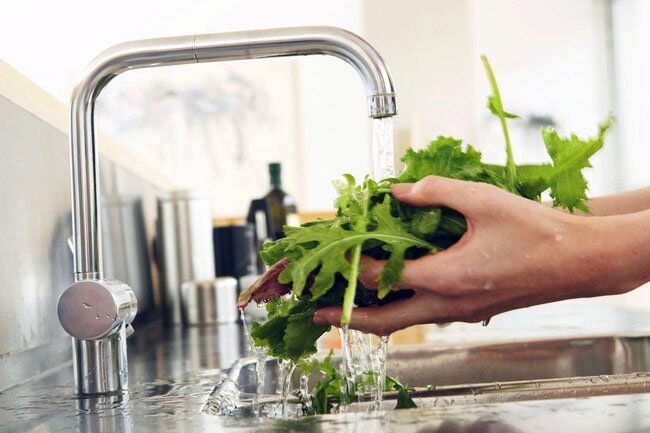 Some produce is rinsed while other types are scrubbed or soaked.