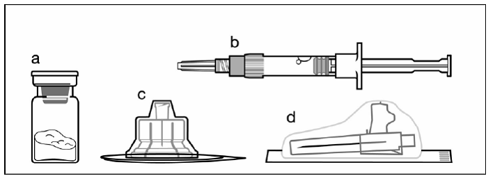 Position the vial adapter on top of the vial and push it fully down so that it snaps in place - Illustration