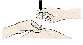 Hold the pinch. Insert the needle into your skin at 45 to 90 degrees. - Illustration