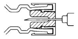 Insert needle squarely through center of stopper until tip - Illustration