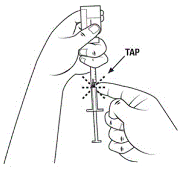 Tap the diluent syringe barrel until the bubbles rise to the top - Illustration