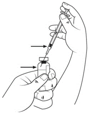 Inject the diluent down the inner side of the SOMAVERT powder vial -  Illustration