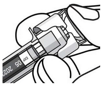 Injection 
of the entire prefilled syringe contents is necessary to activate the needle
guard - Illustration