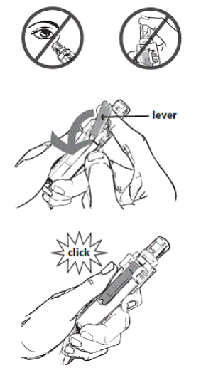 Keep the medication chamber pointed away from your face or eyes - Illustration