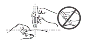 Place Sumavel DosePro straight out from the delivery site with the end of the clear medication chamber against your skin - Illustration